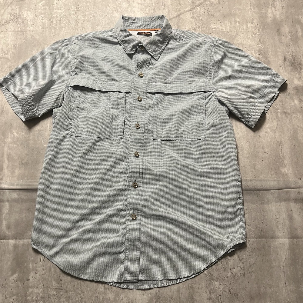 Ridgecut Toughwear M Blue Plaid Flannel Shirt Short Sleeve Button Down Cotton